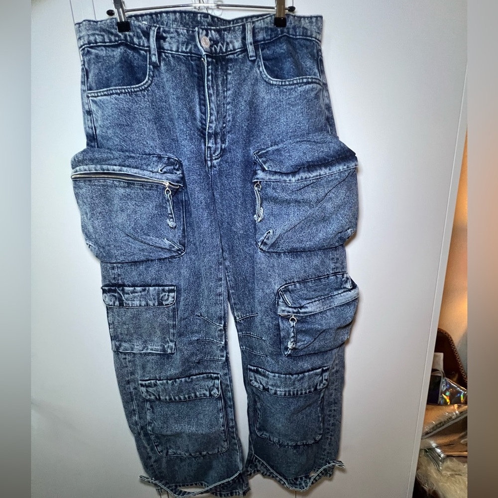 Men's ZARA Stonewash Blue Cargo Jeans SIZE 34
